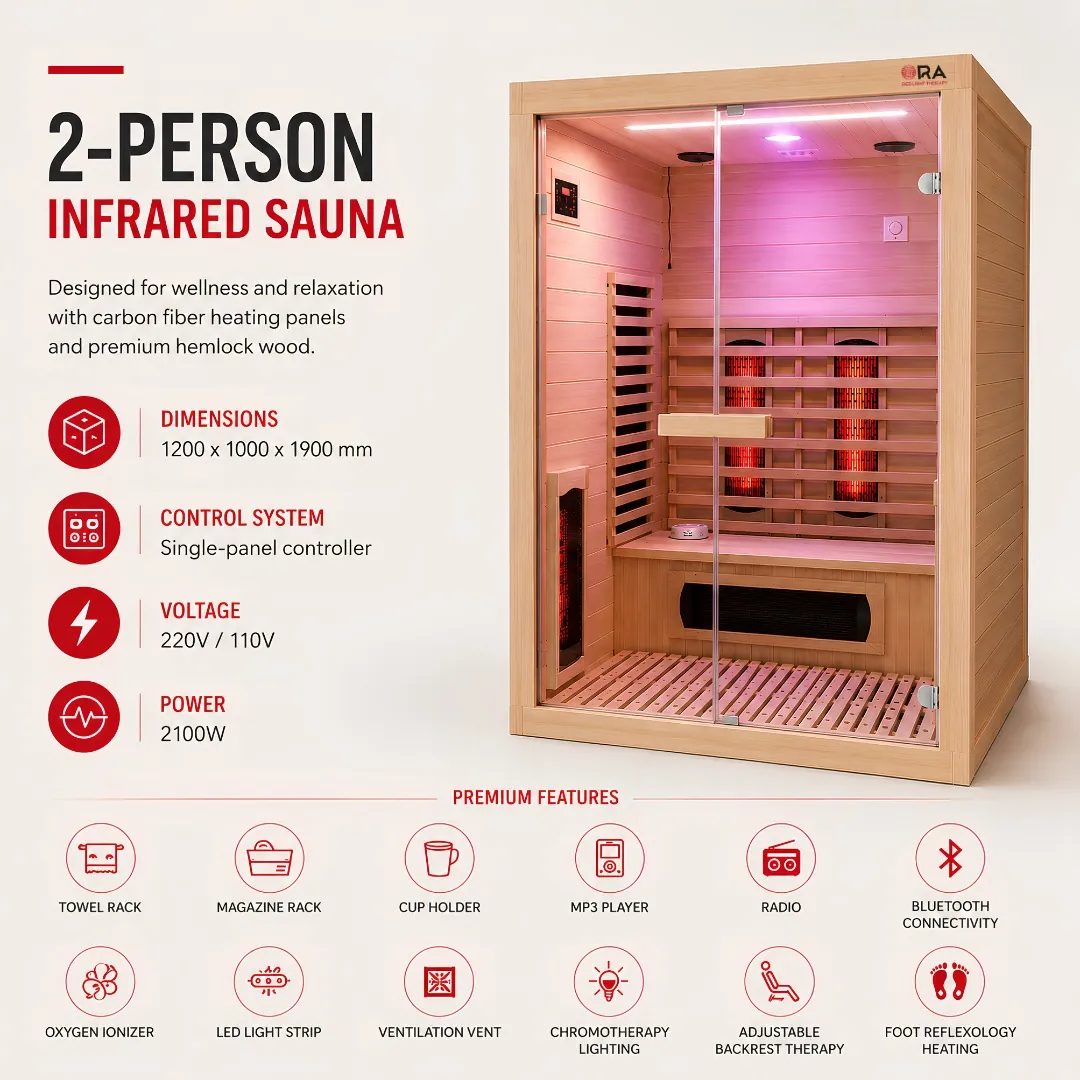 ORA 2-Person Infrared Sauna specifications infographic